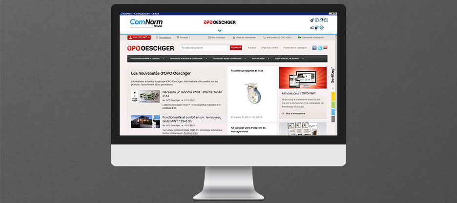 OPO Oeschger premier fournisseur de ferrements dans le nouveau ComNorm 4 avec affichage plein écran.